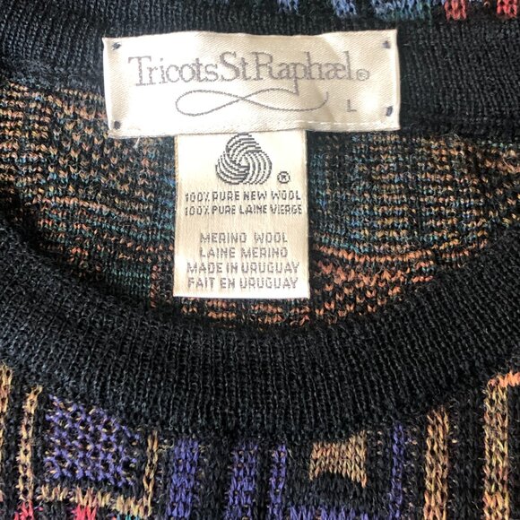 TRICOTS ST RAPHAEL Earthy Palette Geometric Motif 100% Merino Wool Sweater Sz L - Picture 4 of 5